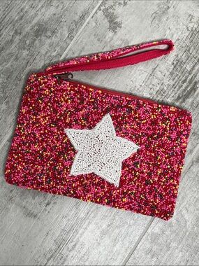 Beaded Pink Star Wristlet Clutch